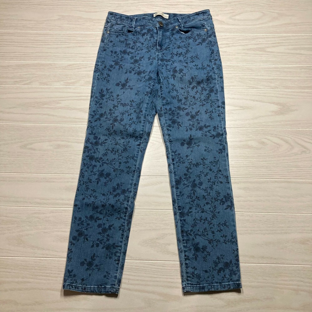 J.Jill Weekender Jeans Size 6P 29x27 Straight Leg Floral Print Stretch Mid Rise